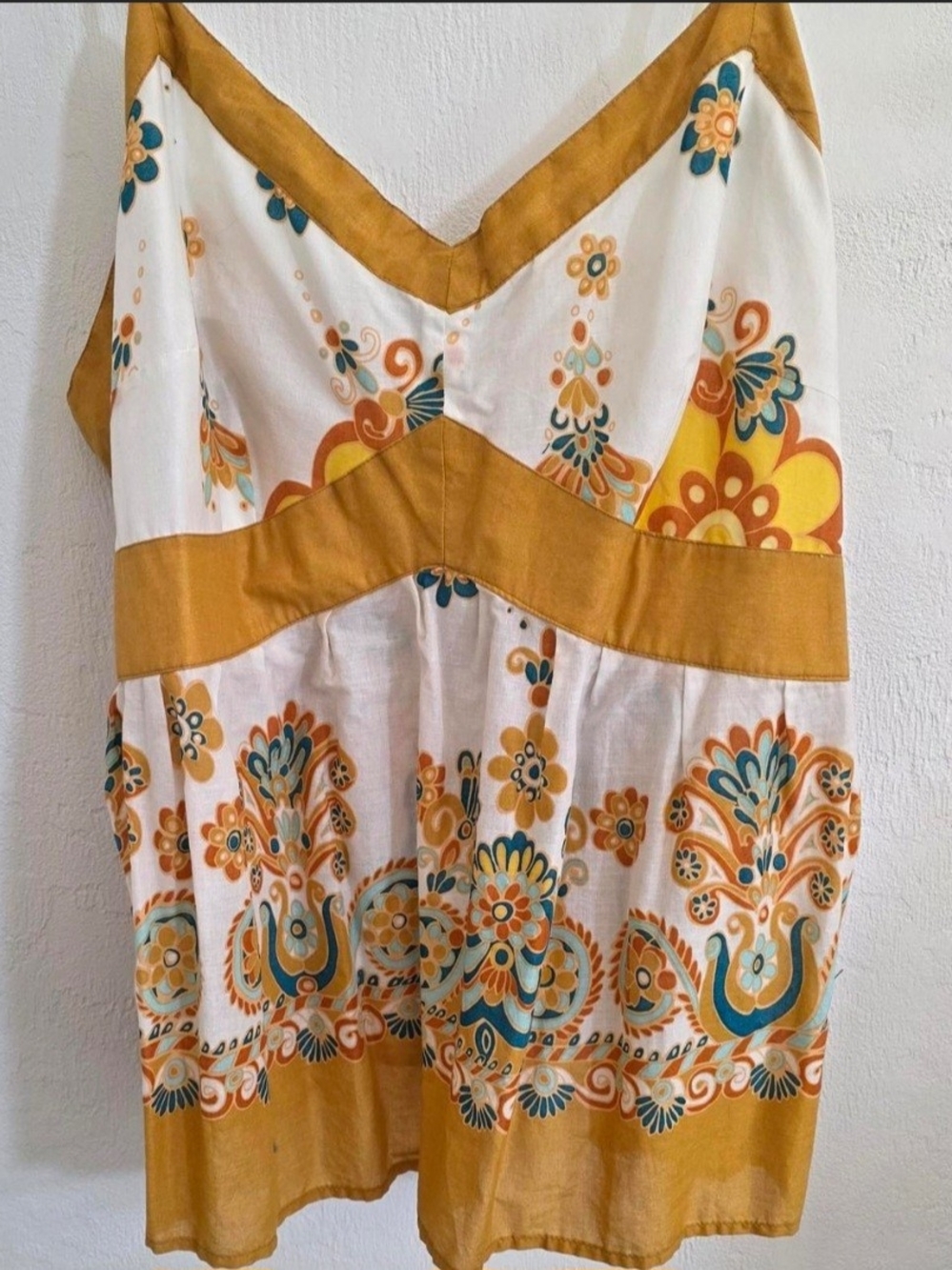 Unique Spectrum Mustard and Teal Floral V-Neck Camisole